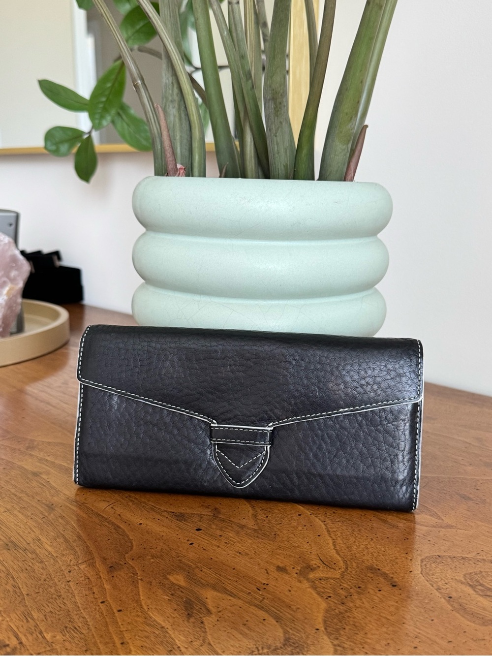 Cole Haan Textured Black Leather Women's Wallet with Contrast Stitching
